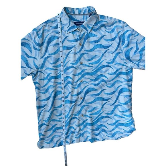 Tommy Bahama Mens Silk Blend Button Up Shirt Blue Wave Print Sz L Island Zone - Picture 8 of 9